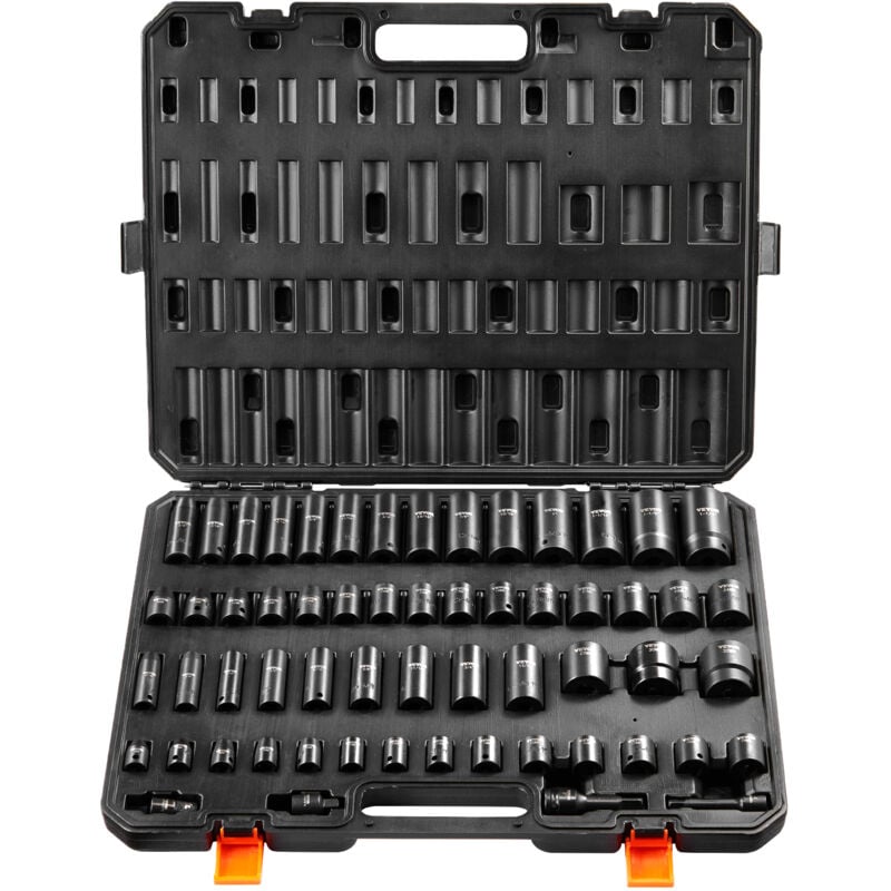 Coffret Douilles a Chocs 3/8' et 1/2' sae (5/16'-1-1/4') Metrique 6-32 mm, Kit pour Cle a Cliquet 59PCs, en Acier Cr-Mo, 6 Pans, Etiquettes