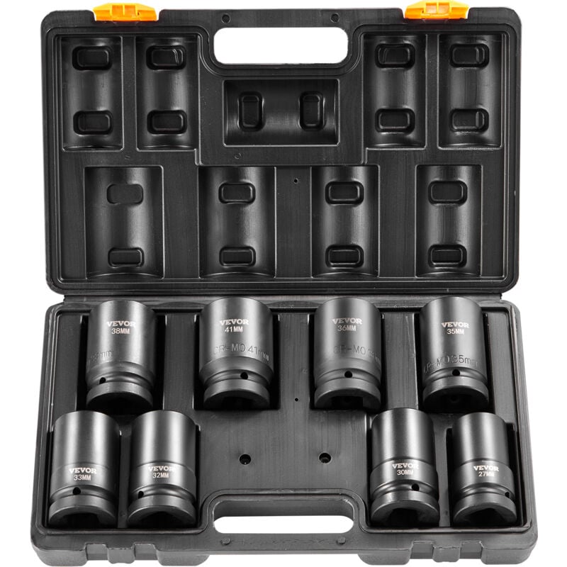 Coffret Douilles a Chocs Profondes 1 po Metrique 27-41 mm, Kit pour Cle a Cliquet 8PCs, en Acier Allie Cr-Mo, 6 Pans, Marquages de Taille Faciles a
