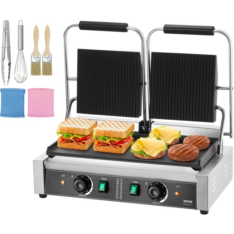 Image of Vevor - Commercial Panini Grill, 3600W Elettrico Sandwich Panini Maker, Doppia Griglia per Sandwich in Acciaio Inox, Panini Grill con Controllo della