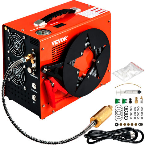 VEVOR Compresor de Aire PCP 30Mpa 4500Psi Bomba de Compresor de Aire 12V DC 110/220V AC Bomba de Aire de Alta Presión 34x17x26 cm, Parada Automática, con Ventilador Incorporado para Rifle de Aire PCP