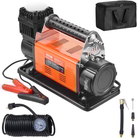 VEVOR Compresor de Aire Resistente 12 V Inflador de Neumáticos 200 L/min Kit de Inflador de Neumáticos 10,3 Bar Bomba de Aire Todoterreno con Adaptadores, Manómetro, para Camiones, Coches, SUV, RV
