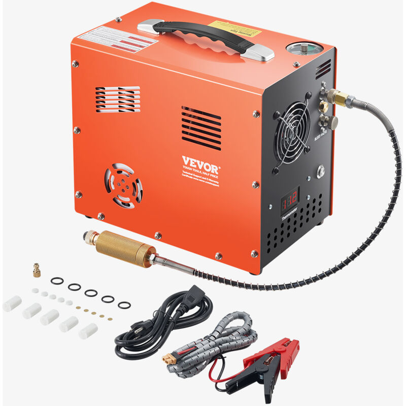 VEVOR PCP-luchtcompressor, 4500 PSI/30 MPa PCP-luchtbukscompressor met ingebouwde omvormer en ventilatorkoelsysteem, Auto-Stop DC12V/AC230V Paintball-tankcompressor voor luchtbuks, duikfles