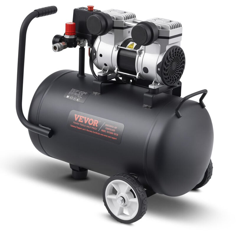 VEVOR Luchtcompressor, 8-Gallon Stalen Tank, 1 PK, 2,2 CFM bij 90 PSI, Olievrije Luchtcompressor en Max. 120 PSI Druk, 80 dB Ultra-Stille Draagbare Compressor, voor Autoreparatie, Bandenspanning, Spuitverven