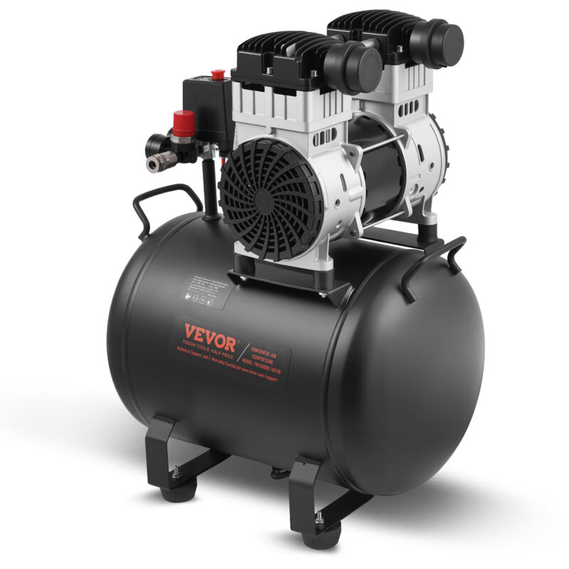 VEVOR Luchtcompressor, stalen tank van 10 gallon, olievrije luchtcompressor van 2 pk 5,3 CFM bij 90 PSI en max. druk van 125 PSI, 78 dB, ultrastille draagbare compressor, voor autoreparatie, bandenspanning, spuitverven