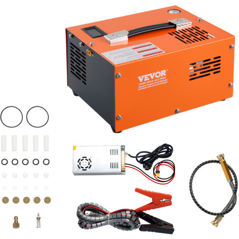 VEVOR Compressore deAria 30MPa PCP Portatile Convertitore Esterno Spegnimento Manuale DC 12V/AC 230V, Compressore deAria Portatile ad Alta Pressione Senza Acqua Senza Olio per Pistola Aria Compressa