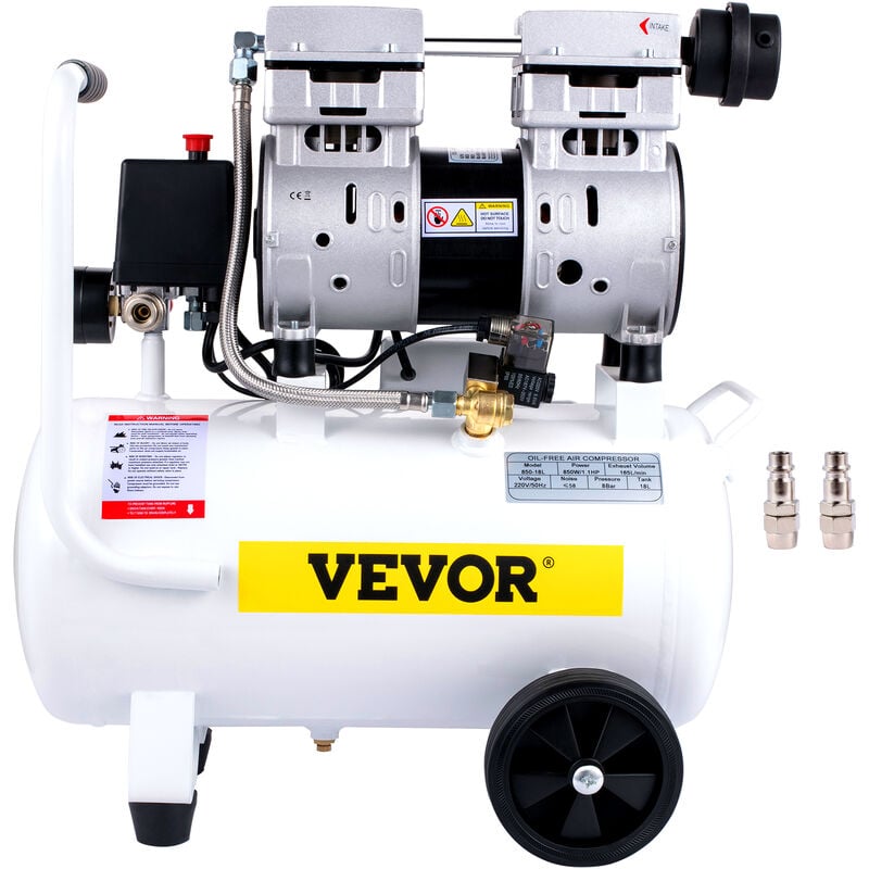 Image of Vevor - Compressori deAria da 1,1 HP/850W, Compressore Motore Senza Olio con Serbatoio 18L, Velocita di Rotazione 1440 rpm Compressore Silenzioso per