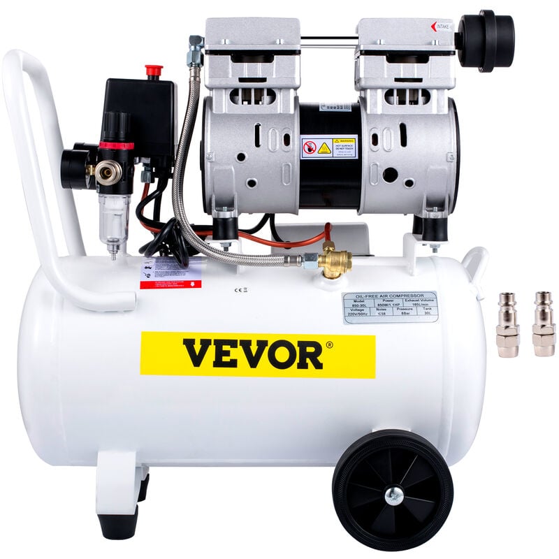 Image of VEVOR Compressori de Aria da 1.1HP/850W, Compressore Motore Senza Olio con Serbatoio 30L, Velocita di Rotazione 1440 RPM Compressore Silenzioso per