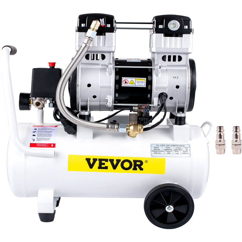 Image of Vevor - Compressori de Aria da 2HP / 1500W, Compressore Motore Senza Olio con Serbatoio 18L, Velocita di Rotazione 1440 rpm Compressore Silenzioso