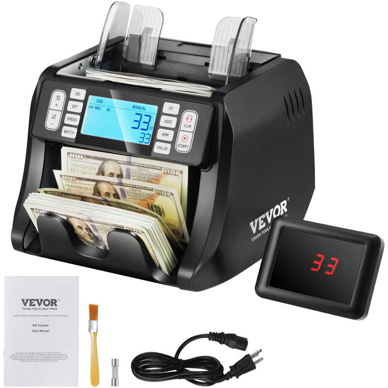 Vevor - Compteuse de Billets usd et eur, Detecteur de Faux Billets Contrefacon uv, mg, ir et dd, Machine a Compter Les Billets avec Modes deAjout et