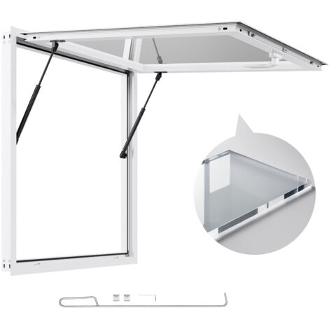 VEVOR Concession Window 92x92 cm, Aluminum Alloy Frame Service Window for Food Truck, Up to 85 Degrees Stand Serving Window with Awning Door and Drag Hook, Rainwater Resistant for Concession Trailers