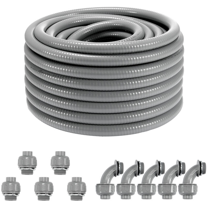 Conduit electrique flexible, 19,1 mm, conduit etanche aux liquides en pvc, 30,5 m, non metallique, avec 5 connecteurs 180° et 5 connecteurs 90°, pour