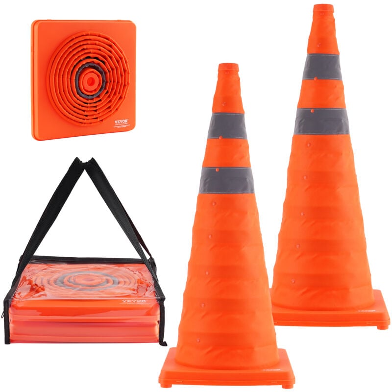 Image of Coni stradali di sicurezza, Coni stradali pieghevoli, coni da costruzione 295 x 295 mm con collare riflettente, coni di segnalazione con custodia,