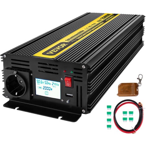 MOPHORN VEVOR Convertidor de Corriente GYS-2500W, Convertidor Onda Modificada DC 12V AC 230V, Inversor Onda Pura para Coche de Pico 5000W Inversor de Corriente Frecuencia Salida 50Hz Mando a Distancia y LCD