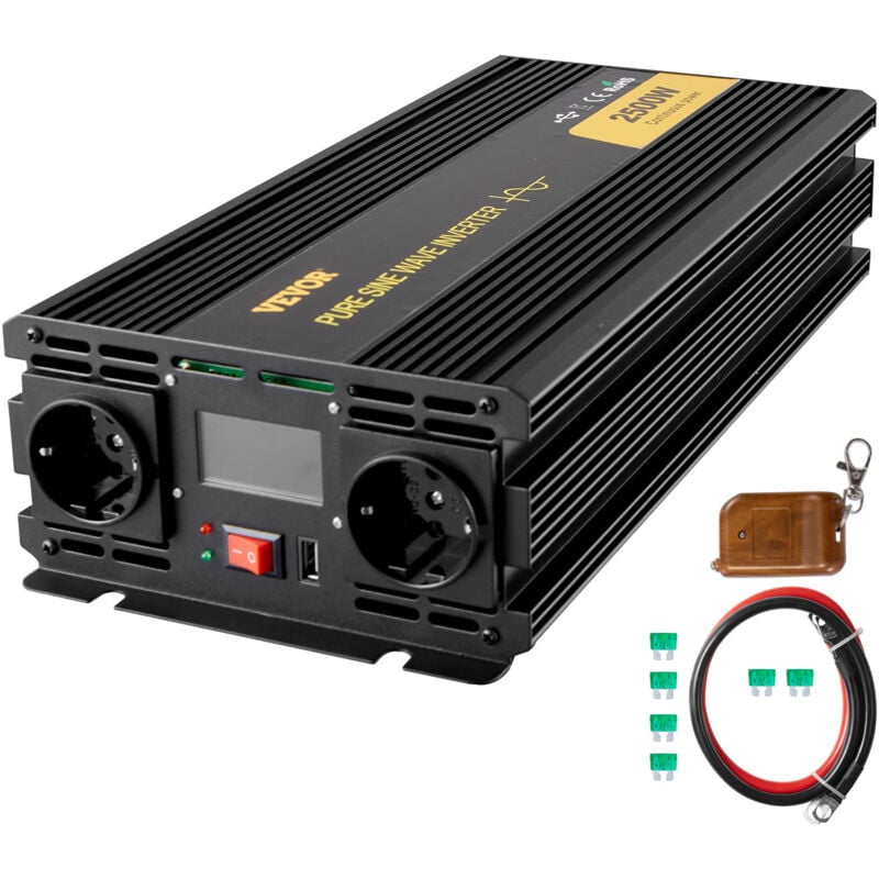 Mophorn - vevor Convertisseur Pur Sinus dc 12V a ac 230V, Convertisseur Sinusoïdal Pur 2500W, Onduleur a Onde Sinusoïdale Ecran lcd, Convertisseur de
