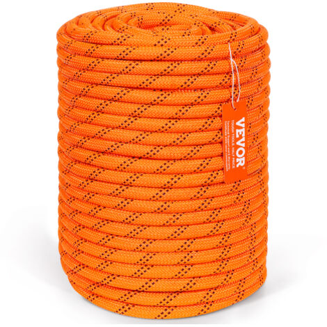 VEVOR Corda in Poliestere Doppia Intrecciata 12,7 mm x 67,06 m Corda per Arrampicata allAperto 48 Fili 35,58 kN di Resistenza alla Rottura, per Escursionismo, Campeggi, Salvataggio, Arancione/Nero