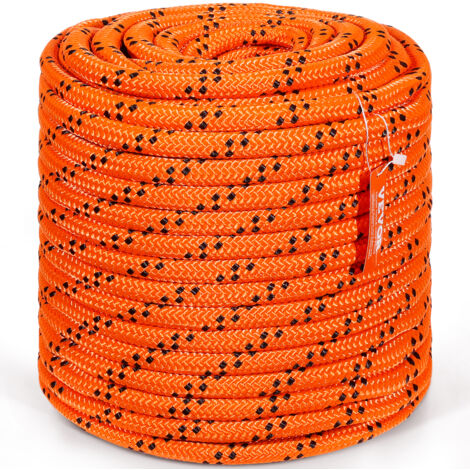 VEVOR Corda in Poliestere Doppia Intrecciata 19 mm x 67,06 m Corda per Arrampicata allAperto 24 Trefoli 88,96 kN di Resistenza alla Rottura, Escursionismo, Campeggio, Salvataggio, Arancione/Nero