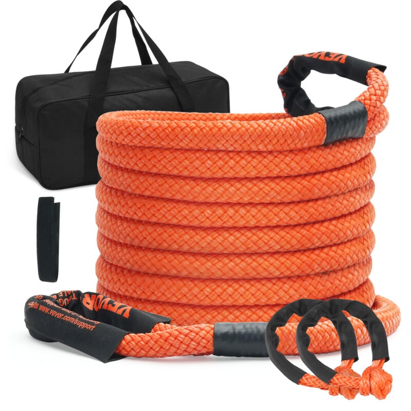 Corde de remorquage de recuperation cinetique, 22,225 mm x 9,1 m, sangle dearrachage robuste avec 2 manilles souples, 13871 kg, energie resistante a