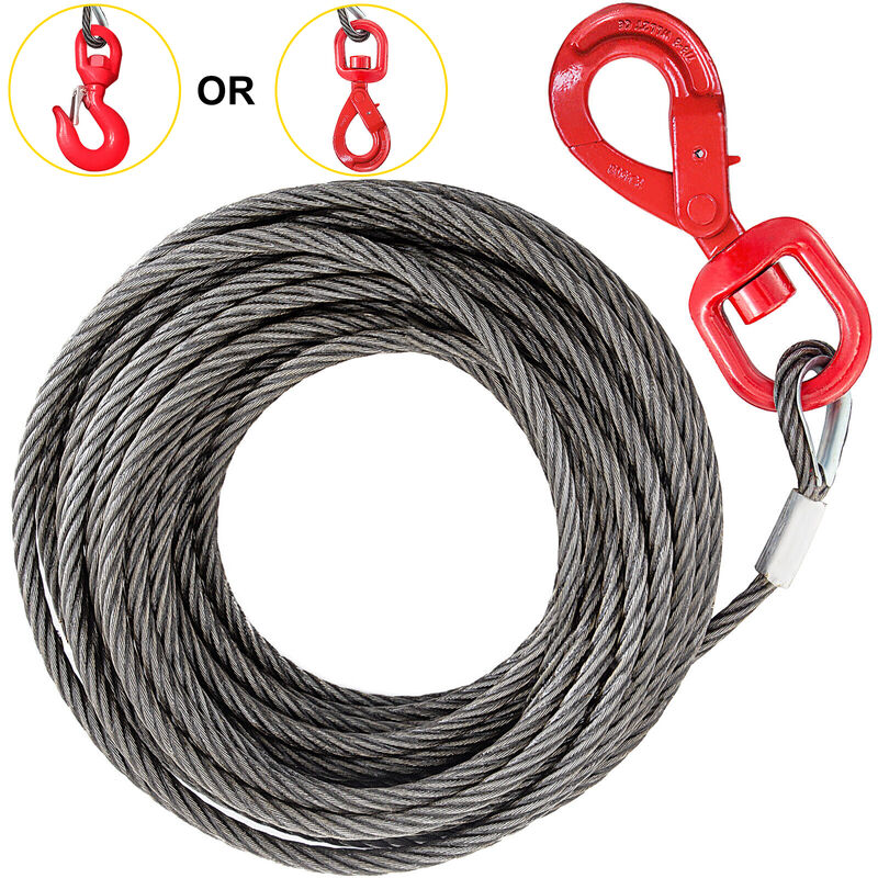 Corde du Treuil Cable en Acier 10 mmx15 m Crochet Pivotant Autobloquant Cable Metallique Capacite Charge 1 t Resistance a la Rupture 2 t Stable