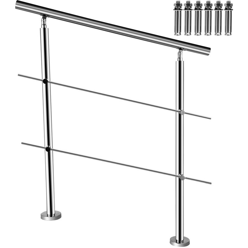 Image of Ringhiera per Scale Interne ed Esterne in Acciaio Inossidabile, Corrimano Scala a 2 Barre Trasversali Lunghezza Tubo da 100 cm e Altezza da 107 cm,