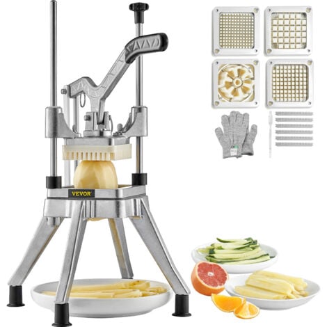 VEVOR Coupe-Frites Professionnel Manuel Coupe-Legumes Multifonction 4 Lames Inox 6,4/9,5/12,7 mm et Coupeur a 6 Quartiers Coupe Pomme de Terre Fruits en Batonnets Tranches pour Restaurant Cuisine