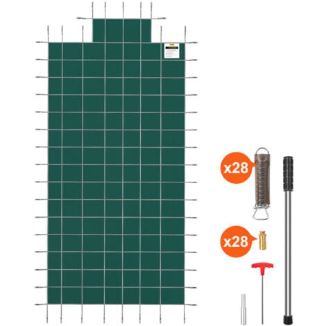 VEVOR Couverture de securite pour piscines creusees 4,9x9,8m maille verte avec marches deextremite centrales 1,2x2,4 m couverture de securite solide pour piscine dehiver, resister au soleil, au vent