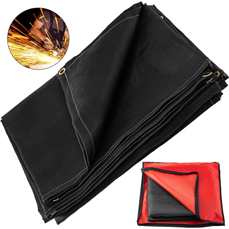 Mophorn - vevor Couverture en fibre de verre de soudure 10 x 10 pi Ignifugation soudure Bouclier de securite pour gas station noire proteger contre