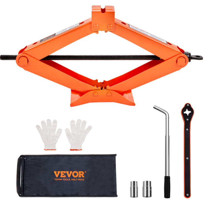 VEVOR Cric losange 2,5 T, levage 95-435 mm. Acier résistant, clé démonte-pneu incluse.