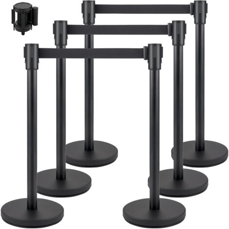 VEVOR Crowd Control Stanchion, Set of 6 Pieces Stanchion Set, Stanchion Set with 6.6 ft/2 m Black Retractable Belt, Black Crowd Control Barrier with Concrete and Metal Base - Easy Connect Assembly