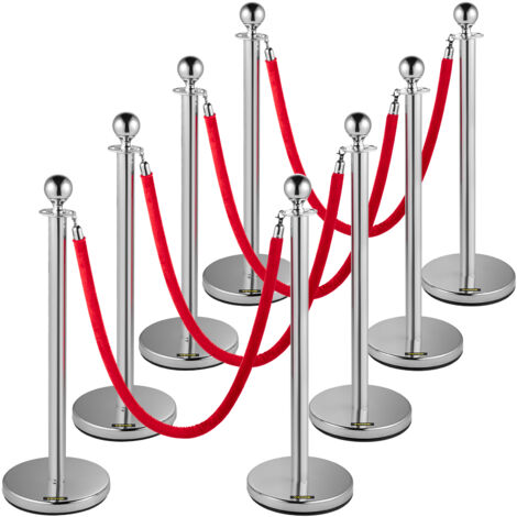 VEVOR Crowd Control Stanchion, Set of 8 Pieces Stanchion Set, Stanchion Set with 5 ft/1.5 m Red Velvet Rope, Silver Crowd Control Barrier with Sturdy Concrete and Metal Base – Easy Connect Assembly