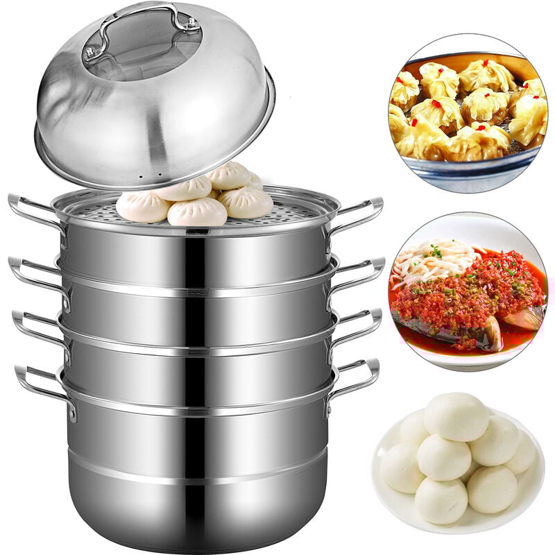 VEVOR Cuiseur Vapeur 5 Niveaux Acier Inoxydable 30 cm Chaque Niveau Empilable 8,5 cm 3 Pots a Vapeur Marmite 16,5 cm Couvercle Sureleve 9,5 cm pour