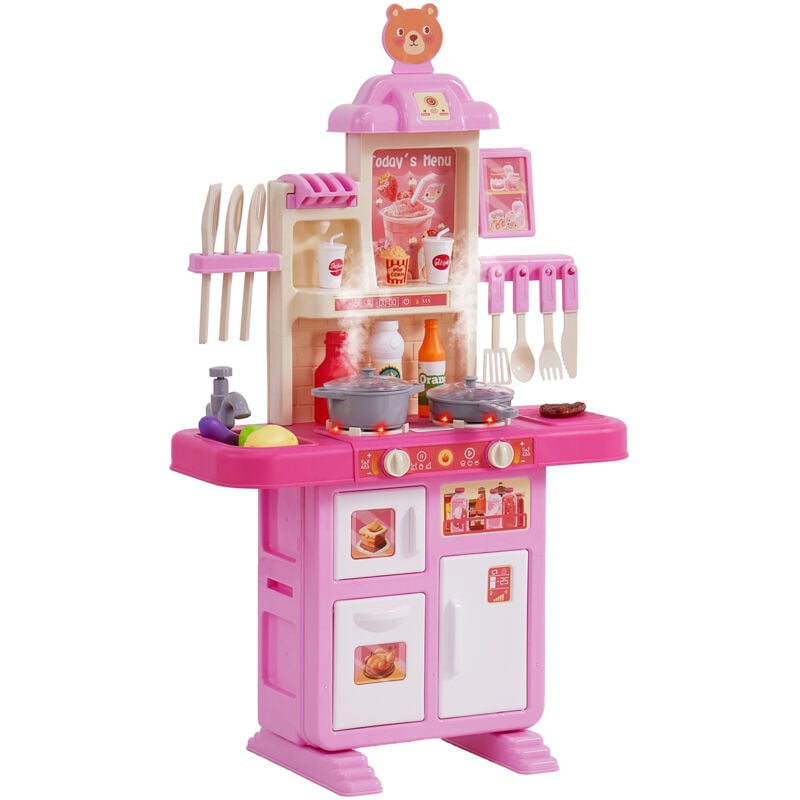 Cuisine pour enfants, ensemble cuisine pour tout-petits avec cuisiniere a vapeur, sons, lumieres, accessoires de cuisine 48PCS pour tout-petits,