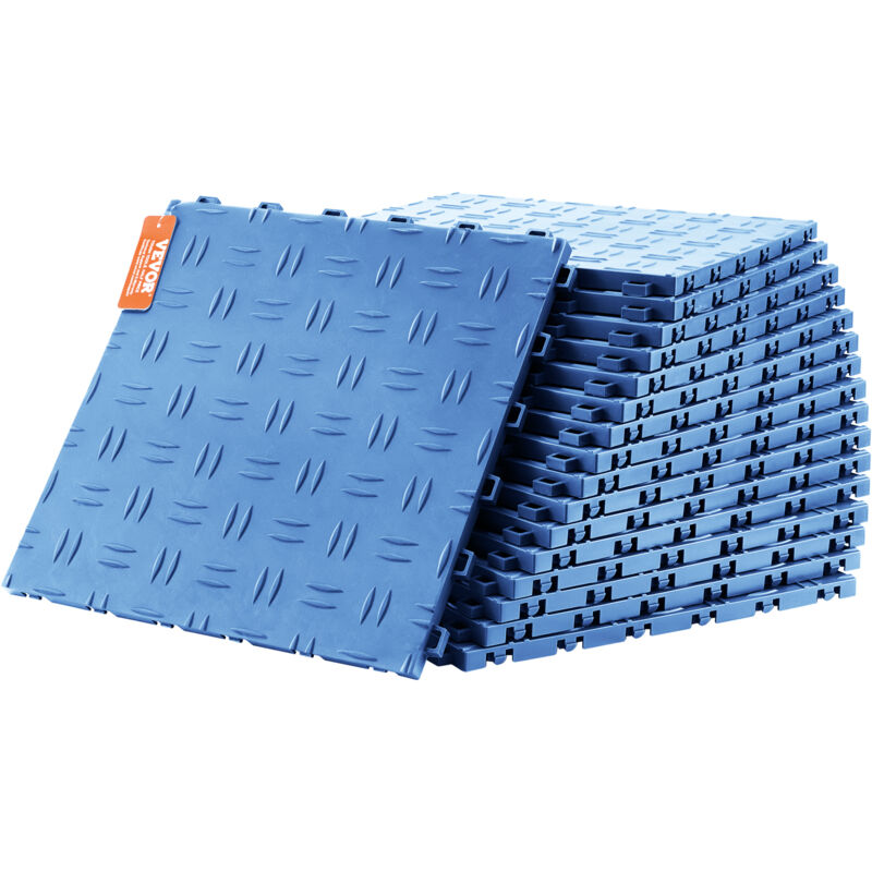 VEVOR Garage Tiles Interlocking, 12 x 12 x 0.53 inch 50 Pack Garage Floor Covering Tiles, Non-Slip Double-Sided Texture Garage Flooring Tiles, for Garages, Basements, Repair Shops, Blue