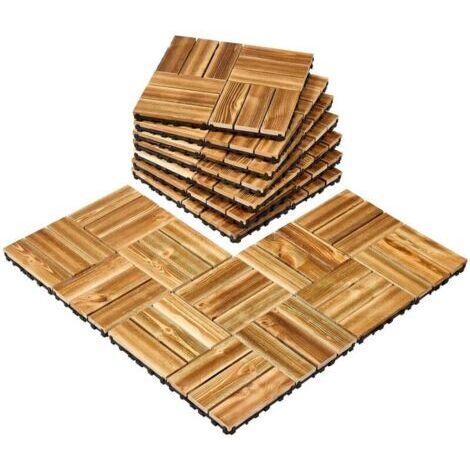 VEVOR Dalles de Terrasse Emboîtables, Lot de 10, Revêtement de Sol Bois Massif Imperméable, 300x300 mm, 9290 c㎡, Utilisable par Tous les Temps, pour Porche, Piscine, Balcon, Arrière-cour, Couleur Bois