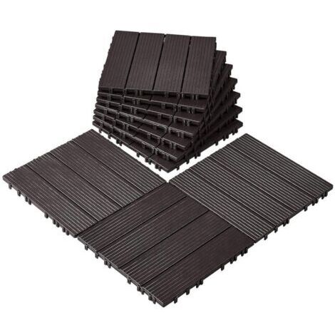 VEVOR Dalles de Terrasse Emboîtables, Lot de 10, Revêtement de Sol Plastique Imperméable, 300x300 mm, 9290 c㎡, Utilisation par Tous les Temps, pour Porche, Piscine, Balcon, Arrière-cour, Marron Foncé