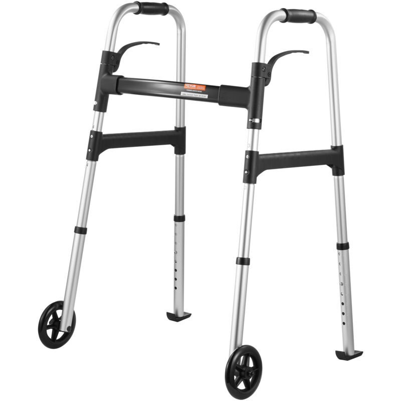 VEVOR Deambulateur pliable avec roues 127 mm, capacite de charge 158 kg, cadre de marche aide a mobilite en aluminium leger, avec hauteur reglable 8