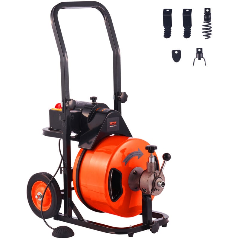 Vevor Deboucheur Electrique de Canalisation 23 m x 12,7 mm Machine de Nettoyage de Tuyaux Alimentation Auto Nettoyeur Tubes Pro 4 Coupeurs Commande a
