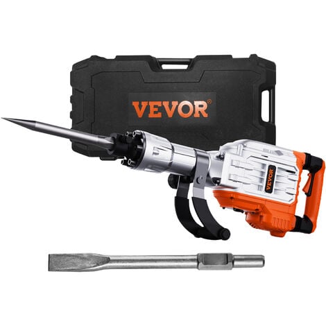 VEVOR Martillo de Demolición 3500W 60J 1900BPM Martillo Electrico con Cable 1-1/8" con 2 Cinceles Reemplazables Mango Giratorio 360° Rompe Hormigón Antivibración para Cincelar Construcción Fontanería