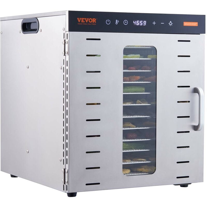 Deshydrateur Alimentaire Electrique 10 Plateaux Inox 1 kW Deshydrateur de Fruits et Legumes Temperature Reglable 30-90 ℃ Minuterie 48 h Machine a