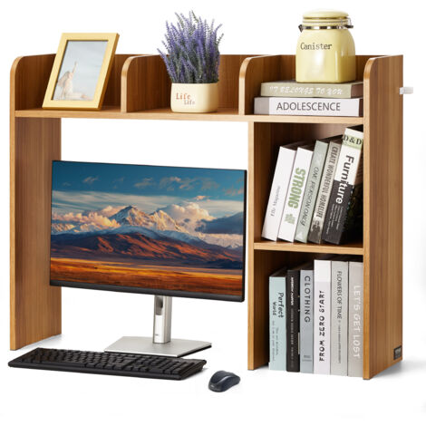 VEVOR Desktop Bookshelf, 2-Tier Wood Desktop Storage Organizer, 37.2" x 9.5" x 28.9" Office Storage Rack Wood Display Shelf, Desktop Bookshelf Hutch with Anti-Slip Feet Pads, for Office, Home & Dorm