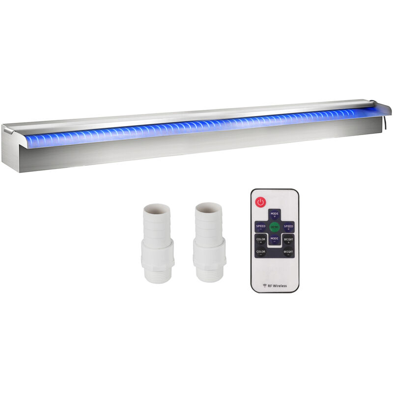 Vevor Deversoir a cascade piscine 90x11,5x8cm fontaine chute deeau de piscine acier inox avec bande led coloree,connecteur de tuyau, telecommande,