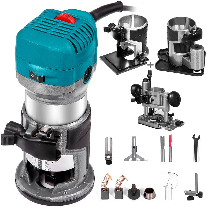 Vevor - Defonceuse Electrique 710 w Affleureuse a Bois avec 4 Bases Fixe+Inclinable+Plongeante+Decalee, Routeur Vitesse Variable 10000-30000 tr/min