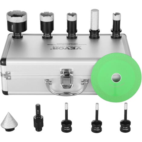 MOPHORN VEVOR Diamant-Kernbohrer-Set, 7-teilig, 6/6/6/20/25/35/50 mm Diamant-Lochsägen-Set, mit Fingerfräser-Kegelbohrer-Sägeblatt und Aufbewahrungskoffer für trockene und nasse Diamantbohrer für Fliesen und