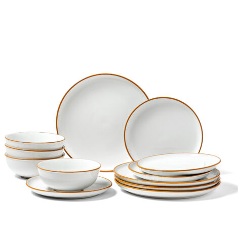 VEVOR Dinnerware Set, Service for 4 People, Round Plates and Bowls Sets, Scratch Resistant Ceramic Dinner Ware, Dishwasher and Microwave Suitable Kitchen Dishes, for Dessert Salad Soup Pasta, White