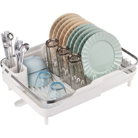 VEVOR Dish Drying Rack, Large Capacity Dish Drainers, Stainless Steel Dish Drainer with Drainboard, Expandable Storage Space Saver, Single Tier Cup and Utensil Holder for Kitchen Counter Over The Sink