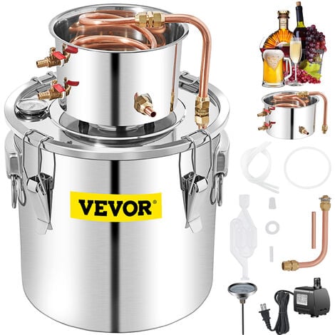 MOPHORN VEVOR Distillateur Alambic 50 L Chaudiere a Spiritueux Acier Inoxydable 6,92 kg Kit de Pot de Brassage Φ40 x 40 cm Refroidissement Rapide avec Pompe a Eau Fut de Condensateur pour Fermentation deEau