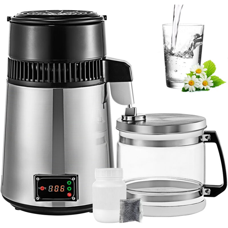 Vevor - Distillateur deEau en Acier Inoxydable 750W Distillateur deEau 4L Distillateur deEau avec une Bouteille en Verre de Collection Pure Machine