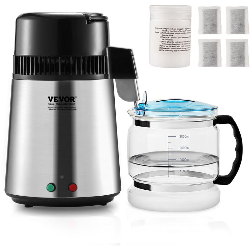 VEVOR Distillateur deEau 4 L Machine a Eau Distillee 1 L/h 24 L/Jour Machine a Distiller lEau Interieur en Inox Alimentaire Haut Rendement pour