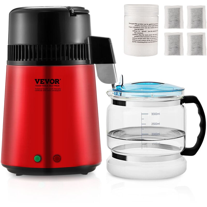 Vevor Distillateur deEau 4 l Machine a Eau Distillee 1 L/h 750 w Machine a Distiller lEau Interieur en Inox Alimentaire Recipient en Verre pour
