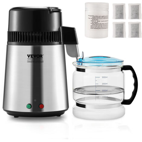 VEVOR Distillatore deAcqua 4L Macchina per Acqua Distillata 1L/h 750W, Macchina per Distillare Acqua Uso Alimentare Contenitore Interno Vetro Acciaio Inox per Purificazione Acqua Casa Ufficio Clinica
