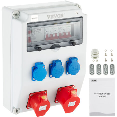 VEVOR Distributore di Alimentazione Prese CEE 16/32A, Quadro Elettrico a Parete 230/400V Prese Schuko, Utilizzo per Petrolio, Lavorazioni Meccaniche, Trasporti, Aeroporti e Altre Occasioni Elettriche